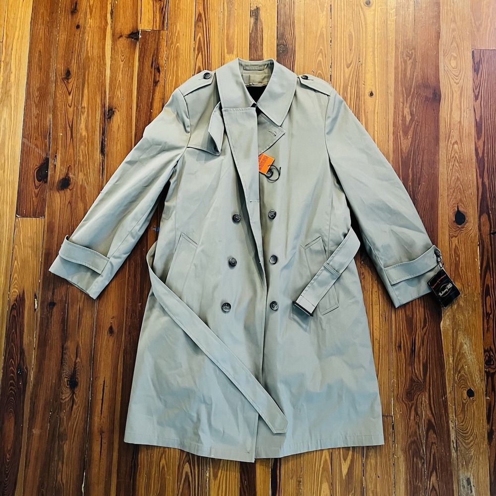 Vintage Botany 500 Trench Coat Men's 40 Rainwear DuPont Zepel Belted‎ Liner USA